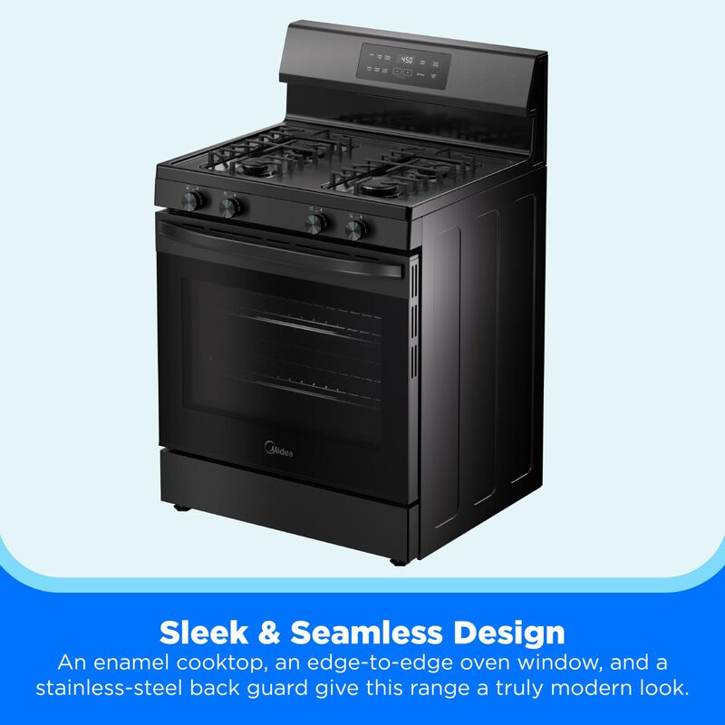 Midea 30 in. 6.1 cu. ft. Gas Range with 4 Sealed Burners - Black, Black, hires