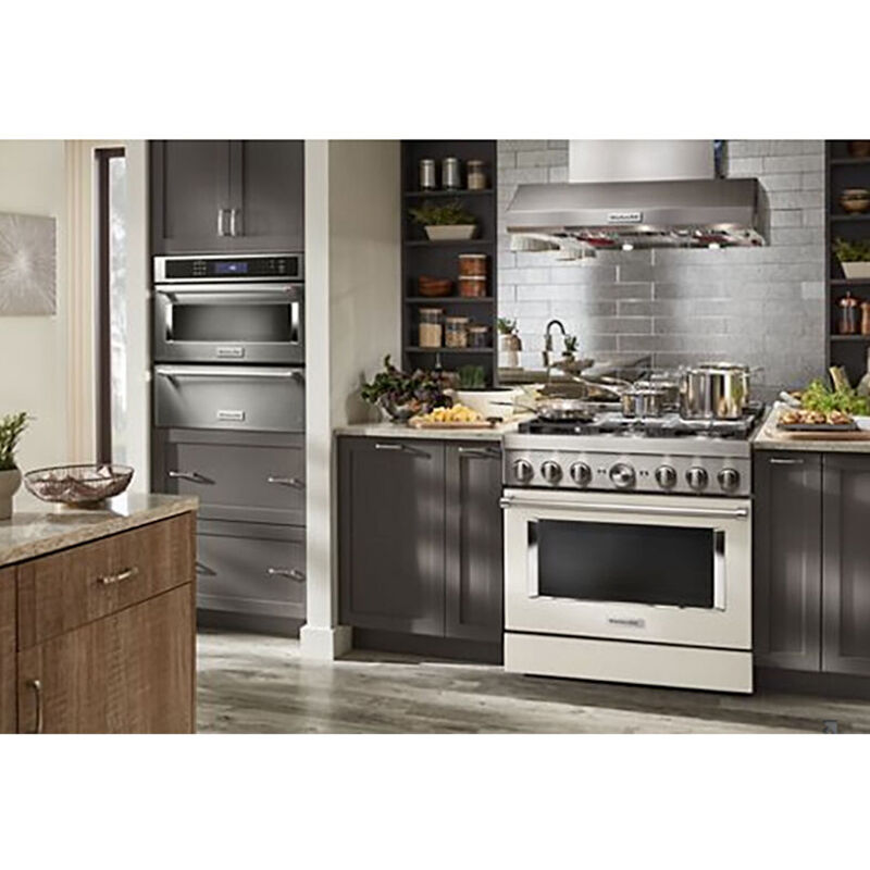 KitchenAid 36 in. 5.1 cu. ft. Smart True European Convection Gas Range with 6 Sealed Burners - Matte Milkshake, Matte Milkshake, hires