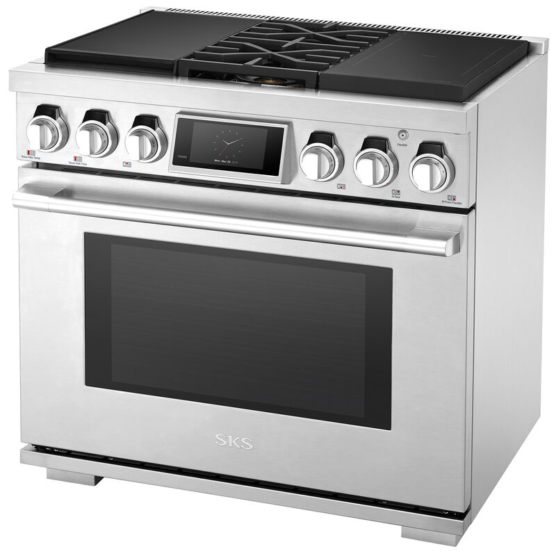 SKS 36 in. 6.3 cu. ft. Smart Standard Convection Steam Dual Fuel Range with 2 Sealed & 2 Induction Burners - Stainless Steel, , hires