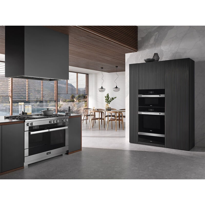 Miele 48 in. 5 cu. ft. Smart Standard Convection Speed Double Oven Dual Fuel Range with 6 Sealed Burners & Griddle - Clean Steel, , hires