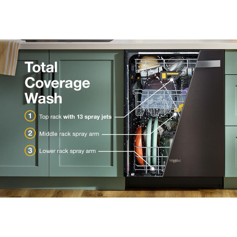 Whirlpool 24 in. Top Control Dishwasher with 47 dBA Sound Level, 3rd Rack & Auto Open Air Dry - Fingerprint Resistant Black Stainless, , hires