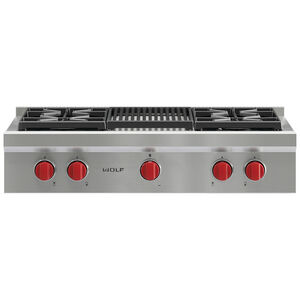 Wolf 36 in. Natural Gas Cooktop with 4 Sealed Burners & Grill - Stainless Steel, , hires