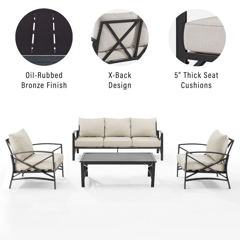 Crosley Kaplan 4-Piece Outdoor Sofa Patio Furniture Set , Oiled Rubbed Bronze with Oatmeal Cushions, , hires