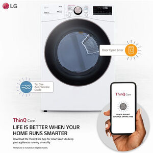 LG 27 in. 7.4 cu. ft. Smart Stackable Round-Door Gas Dryer with Built-In Intelligence, Sensor Dry, Turbo Steam, Sanitize & Steam Cycle - White, White, hires