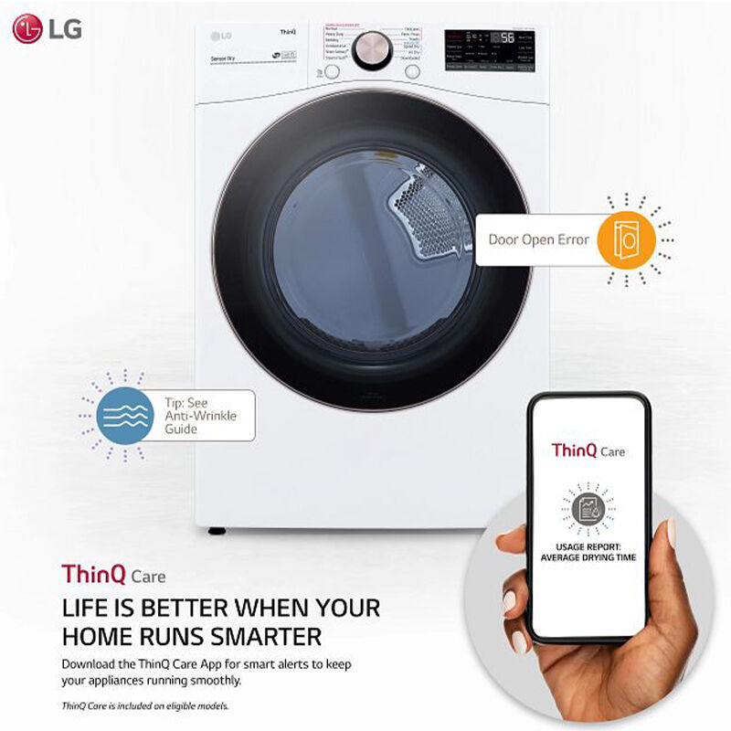 LG 27 in. 7.4 cu. ft. Smart Stackable Round-Door Gas Dryer with Built-In Intelligence, Sensor Dry, Turbo Steam, Sanitize & Steam Cycle - White, White, hires