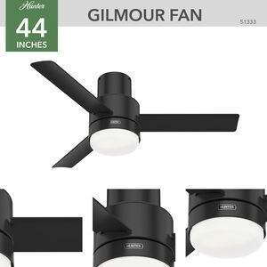 Hunter Casablanca 44 in. Gilmour Low Profile Damp Rated Ceiling Fan with LED Light Kit and Handheld Remote - Matte Black, Matte Black, hires