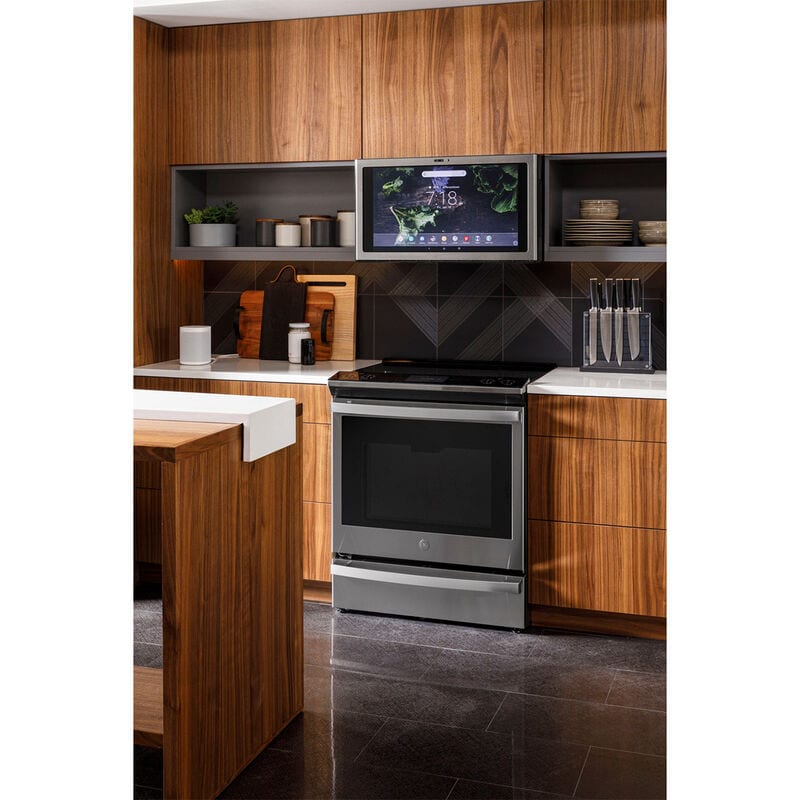 GE Profile 30 in. 5.3 cu. ft. Smart Air Fry True European Convection Slide-In Electric Range with 5 Induction Burners - Stainless Steel, , hires