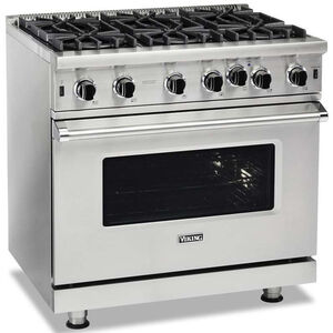 Viking 5 Series 36 in. 5.1 cu. ft. Standard Convection Gas Range with Open Burners - Stainless Steel, , hires