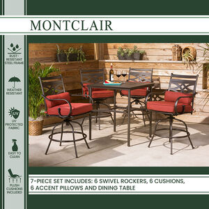 Hanover Montclair 7-Piece Dining Set with 6 Swivel Rockers - Chili Red, , hires