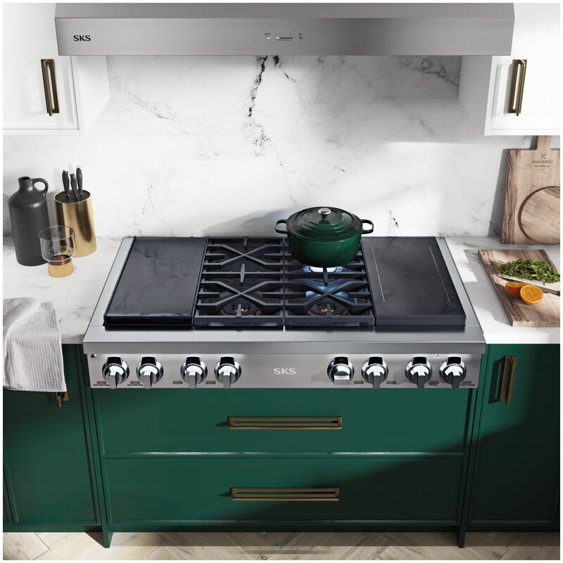 SKS 48 in. 6-Burner Smart Dual Fuel Natural Gas Rangetop with Simmer Burner & Power Burner - Stainless Steel, , hires