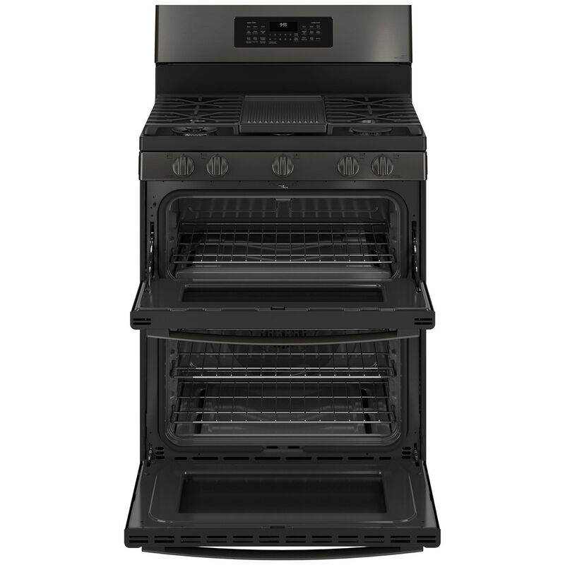 GE Profile 30 in. 6.8 cu. ft. Smart Air Fry Convection Double Oven Freestanding Gas Range with 5 Sealed Burners, Grill & Griddle - Black with Stainless Steel, Black with Stainless Steel, hires