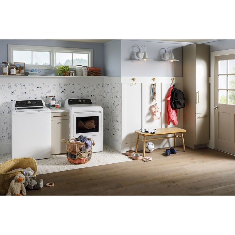 GE 27 in. 7.4 cu. ft. Electric Dryer with Sanitize Cycle & Sensor Dry - White, , hires