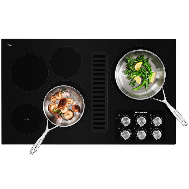 KitchenAid 36 in. 5-Burner Electric Cooktop with Downdraft, Simmer Burner & Power Burner - Black, , hires