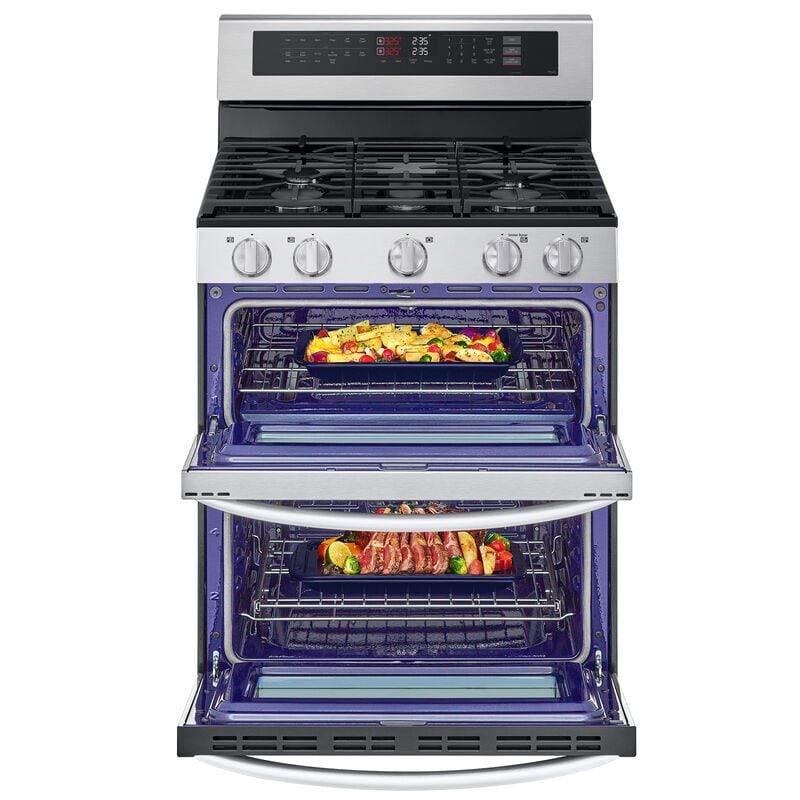 LG 30 in. 6.9 cu. ft. Smart Air Fry True European Convection Double Oven Gas Range with 5 Sealed Burners - Stainless Steel, , hires