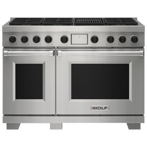 Wolf 48 in. 7.8 cu. ft. Smart Convection Double Oven Freestanding Dual Fuel Range with 6 Sealed Burners - Stainless Steel, , hires