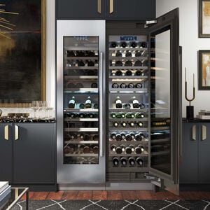 Signature Kitchen Suite Instaview 24 in. Built-in Smart Wine Cooler with Metal & Wood Racks, Multi-Temperature Zones & 113 Bottle Capacity - Custom Panel Ready, , hires