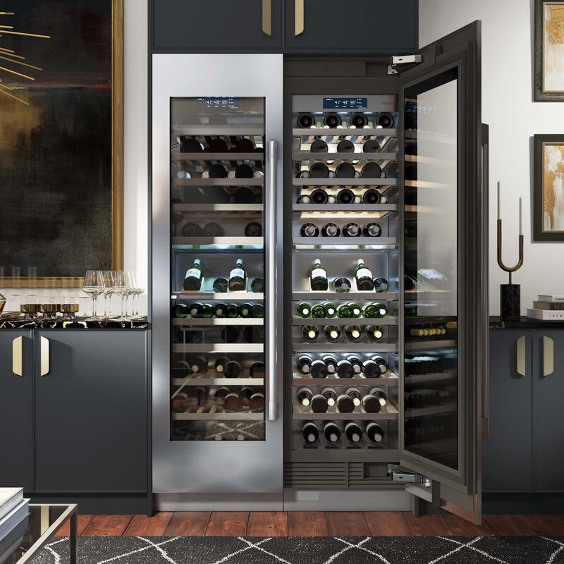Signature Kitchen Suite Instaview 24 in. Built-in Smart Wine Cooler with Metal & Wood Racks, Multi-Temperature Zones & 113 Bottle Capacity - Custom Panel Ready, , hires