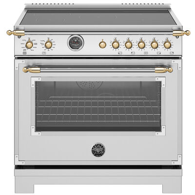Bertazzoni Heritage Series 36 in. 5.7 cu. ft. Air-Fry Dual Convection Electric Range with 5 Induction Burners & Griddle - Stainless Steel | HER365ICEPXG