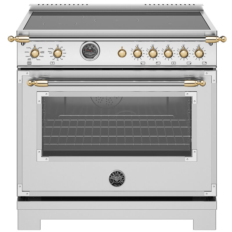 Bertazzoni Heritage Series 36 in. 5.7 cu. ft. Air-Fry Dual Convection Electric Range with 5 Induction Burners & Griddle - Stainless Steel, , hires