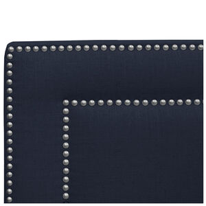 Skyline Furniture Nail Button Border Linen Fabric Twin Size Upholstered Headboard - Navy Blue, Navy, hires