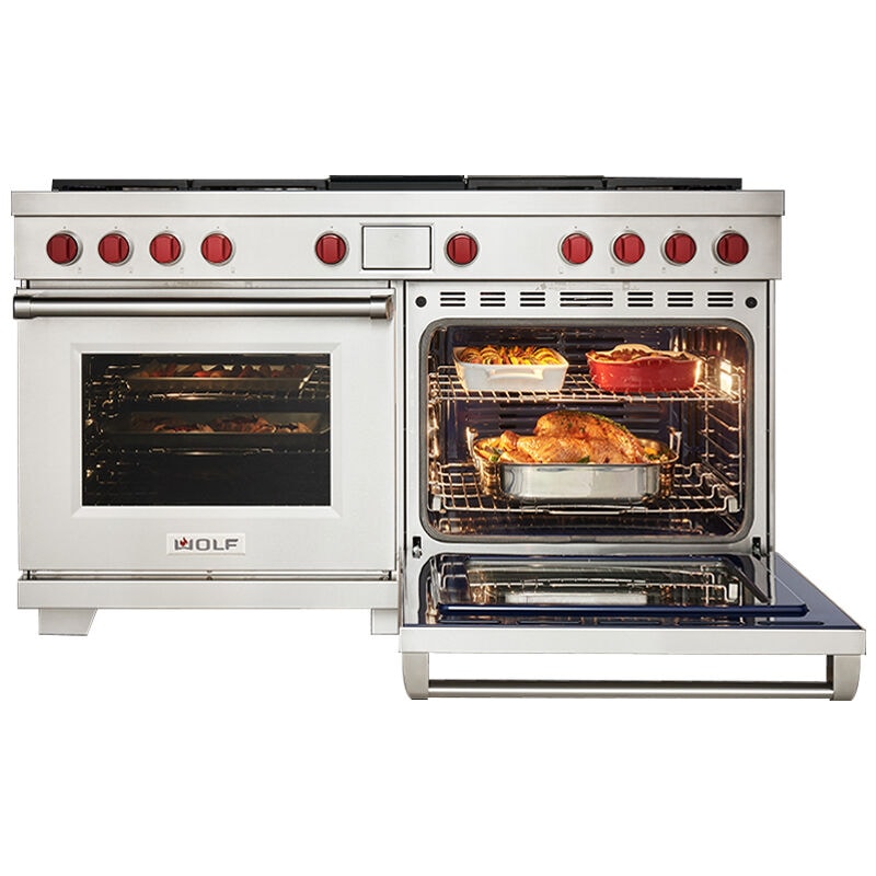 Wolf 60 in. 10.2 cu. ft. Smart Dual Convection Double Oven Dual Fuel Range with 6 Sealed Burners & Griddle - Stainless Steel, , hires