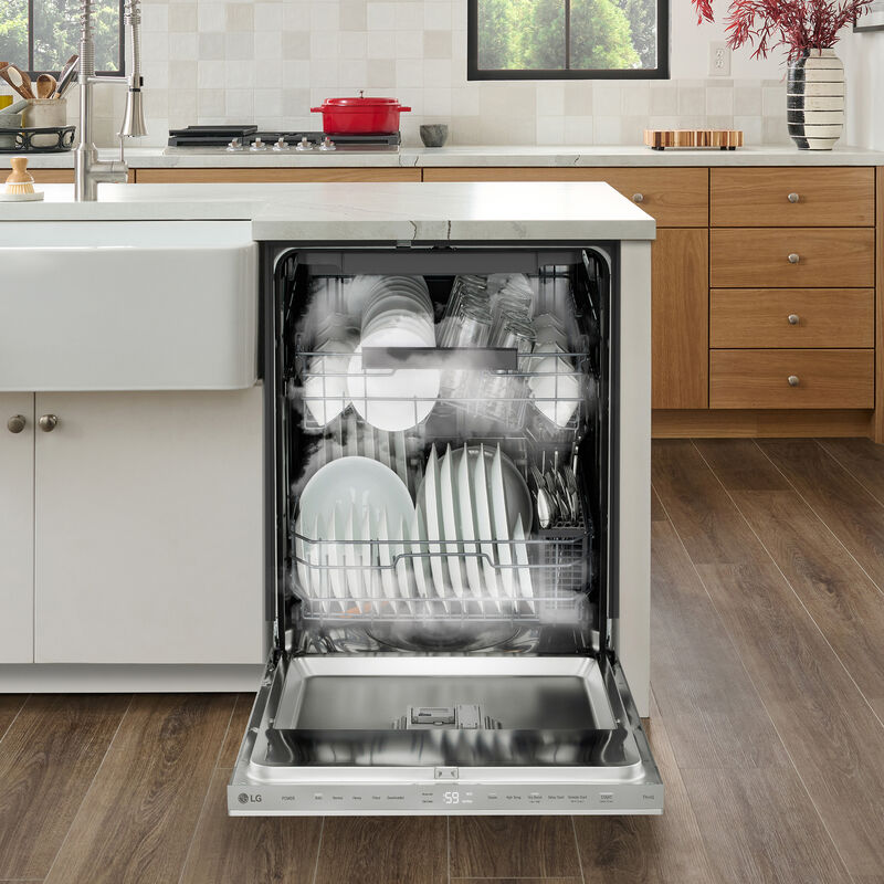 LG 24 in. Top Control Flush-Mount Smart Dishwasher with 46 dBA Sound Level, 3rd-Rack, AutoVent Dry & Pocket Handle - Black Stainless Steel, , hires