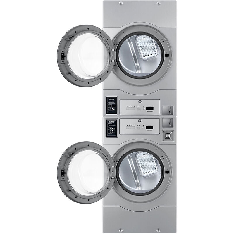 Crossover Commercial Laundry 27 in. 7.0 cu. ft. Bottom Control Stackable Electric Dryer with Coin Operation & OPL/Card Ready - Stainless Steel, , hires