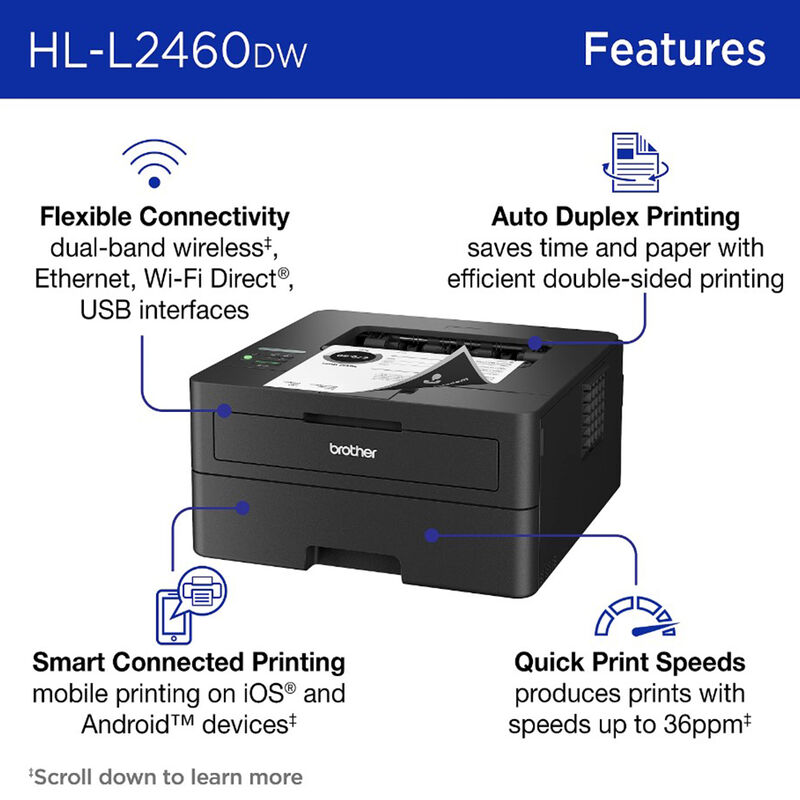 Brother HL-L2460DW Compact Monochrome Laser Printer, , hires