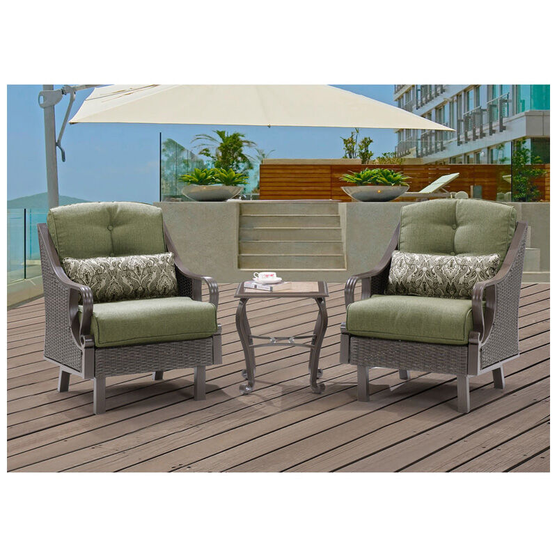 Hanover Ventura 3-Piece Patio Furniture Chat Set with Side Table - Meadow Green, , hires