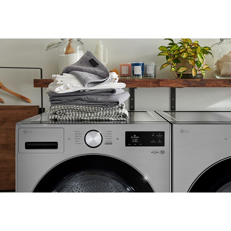 LG 27 in. 5.0 cu. ft. Smart Stackable Front Load Washer with TurboWash 360, AI DD Built-In Intelligence, Sanitize & Steam Cycle - Graphite Steel, , hires