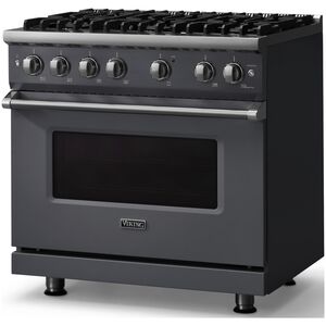 Viking 5 Series 36 in. 5.1 cu. ft. Standard Convection Gas Range with 6 Sealed Burners - Cast Black - Natural Gas, Polished Chrome Trim Option, , hires