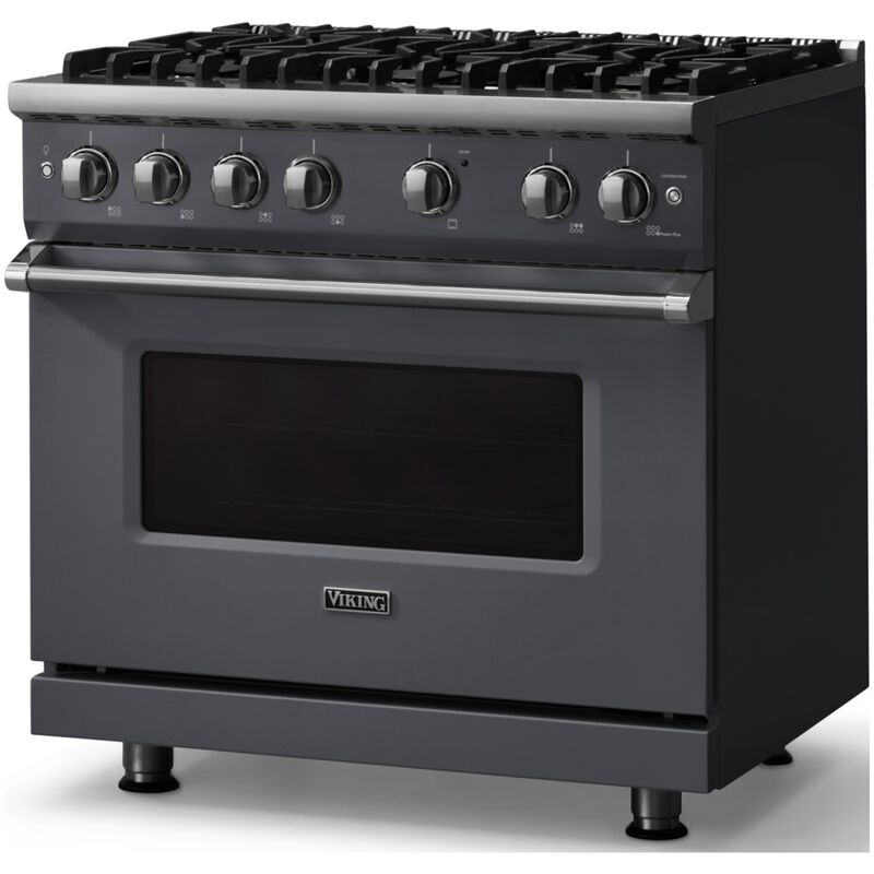 Viking 5 Series 36 in. 5.1 cu. ft. Standard Convection Gas Range with 6 Sealed Burners - Cast Black - Natural Gas, Polished Chrome Trim Option, , hires