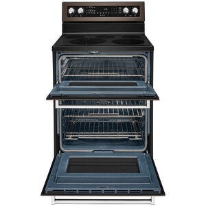 KitchenAid 30 in. 6.7 cu. ft. Convection Double Oven Freestanding Electric Range with 5 Smoothtop Burners & Griddle -Black Stainless Steel with PrintShield Finish, , hires