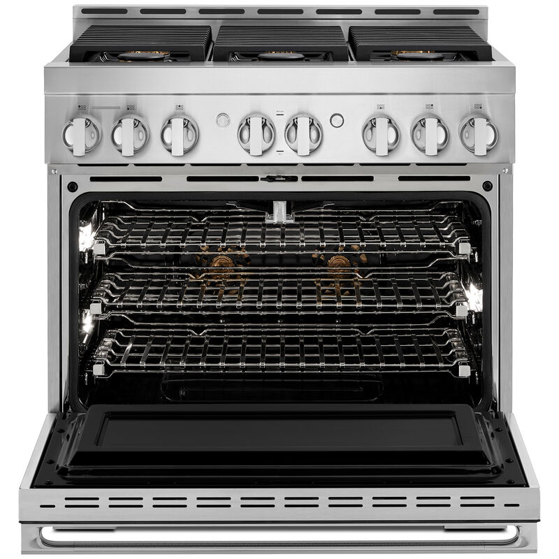 JennAir Noir Series 36 in. 5.1 cu. ft. Smart True European Convection Gas Range with 6 Sealed Burners - Stainless Steel, , hires