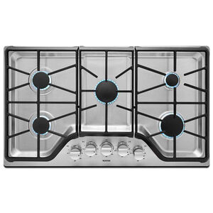 Maytag 36 in. 5-Burner Natural Gas Cooktop with Simmer Burner, Power Burner & Duraguard Protective Finish - Stainless Steel, , hires