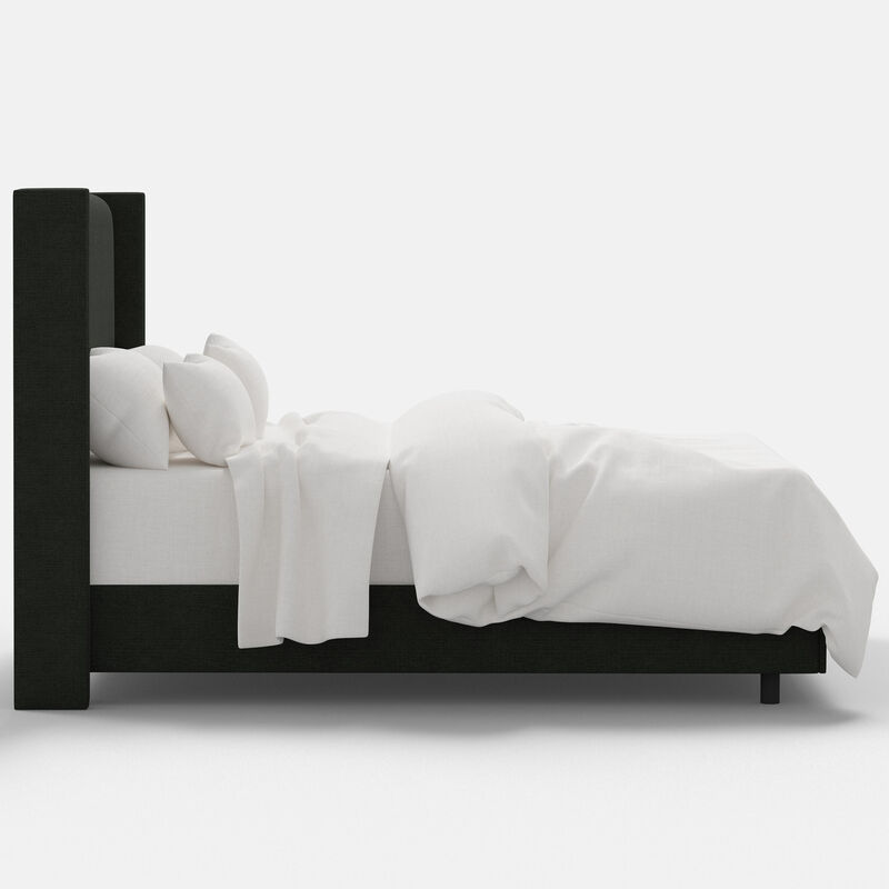 Skyline Furniture Linen Fabric Upholstered Full Size Wingback Bed - Black, Black, hires
