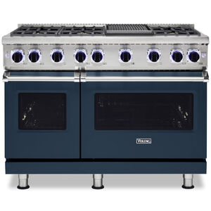 Viking 7 Series 48 in. 4.0 cu. ft. Convection Double Oven Freestanding Gas Range with 6 Sealed Burners & Griddle - Slate Blue, , hires