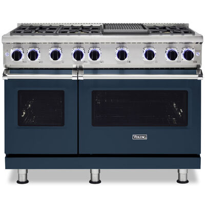 Viking 7 Series 48 in. 4.0 cu. ft. Convection Double Oven Freestanding Gas Range with 6 Sealed Burners & Griddle - Slate Blue | VGR74826GSB