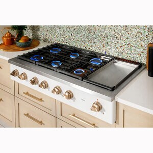Cafe 48 in. 6-Burner Natural Gas Rangetop with Griddle, Simmer Burner & Power Burner - Matte White, Matte White, hires
