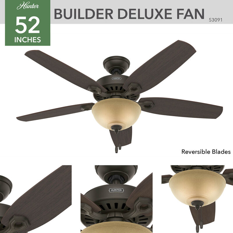 Hunter 52 inch Builder Ceiling Fan with LED Light Kit and Pull Chain - New Bronze, Bronze, hires