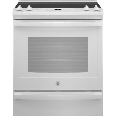 GE 30 in. 5.3 cu. ft. Air Fry Convection Oven Slide-In Electric Range with 5 Smoothtop Burners - White | JS760DPWW