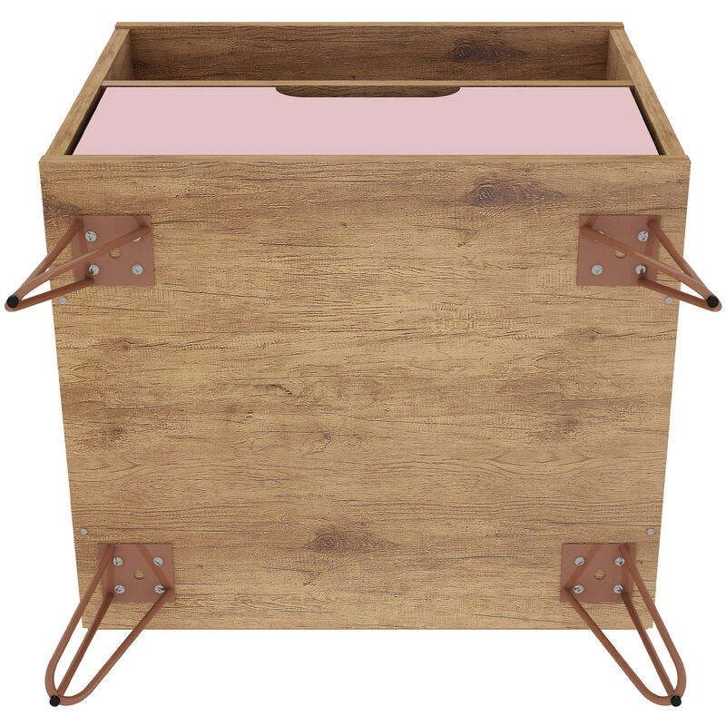 Manhattan Comfort Rockefeller Mid-Century Modern 1-Drawer Nightstand Rose Pink, Pink, hires