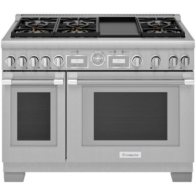 Thermador Pro Grand Professional Series 48 in. 8.2 cu. ft. Smart Convection Double Oven Freestanding Gas Range with 6 Sealed Burners & Griddle - Stainless Steel | PRG486WDG