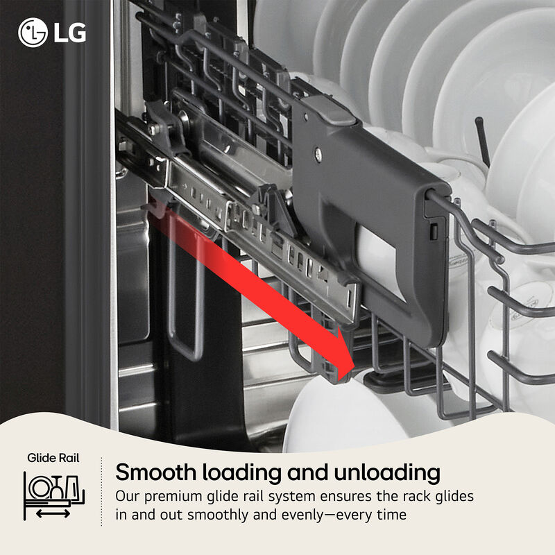 LG 24 in. Top Control Flush-Mount Smart Dishwasher with 46 dBA Sound level, 3rd-Rack, Dynamic Heat Dry with AutoVent Dry & Pocket Handle - Black Stainless Steel, , hires