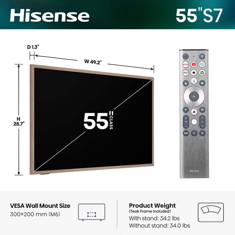 Hisense - 55" Class S7 Series QLED 4K UHD Smart Google TV, , hires