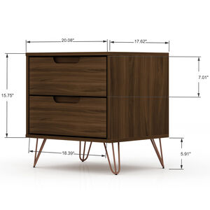 Manhattan Comfort Rockefeller Mid-Century Modern 2-Drawer Nightstand - Brown, Brown, hires
