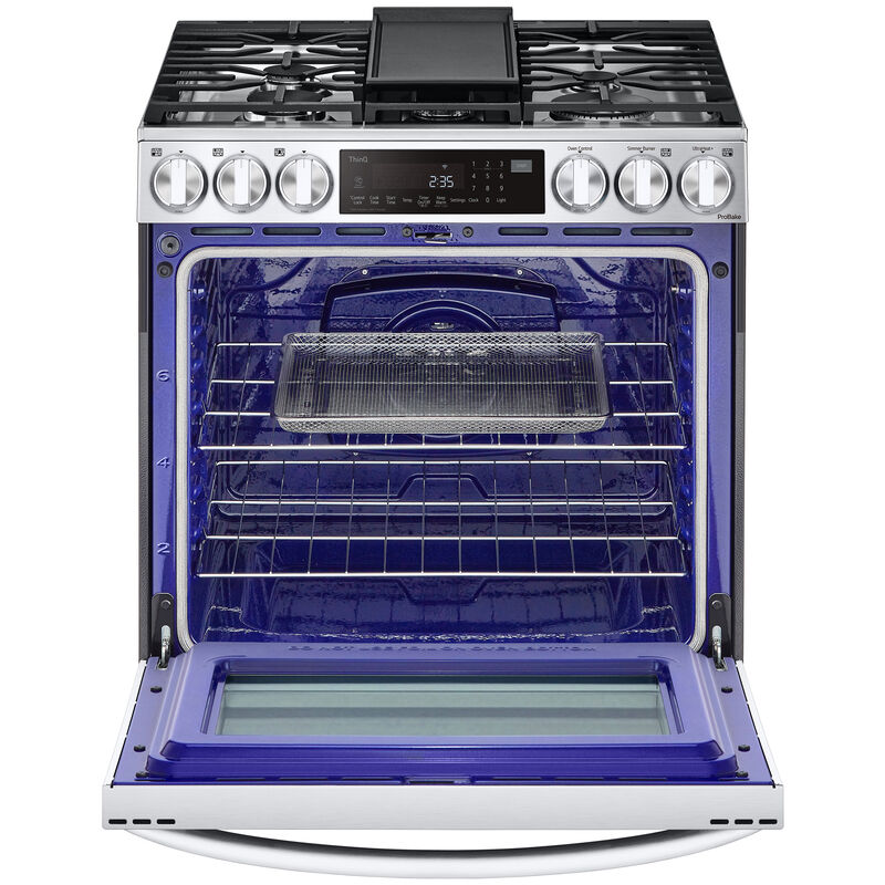 LG InstaView 30 in. 6.3 cu. ft. Smart Air Fry True European Convection Slide-In Dual Fuel Range with 5 Sealed Burners & Griddle - PrintProof Stainless Steel, PrintProof Stainless Steel, hires