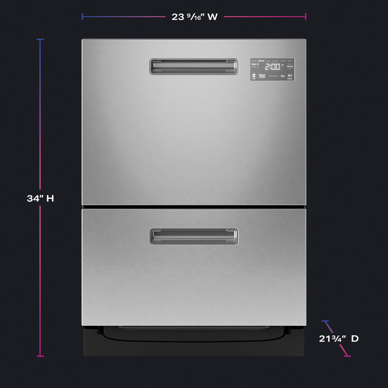 GE Profile 24 in. Smart Double Dishwasher Drawer with Front Control, 48 dBA Sound Level & Pocket Handle - Fingerprint Resistant Stainless, , hires