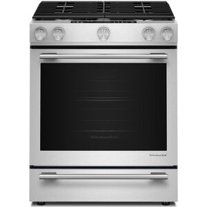 KitchenAid 30 in. 6.5 cu. ft. Air-Fry True European Convection Steam Oven Slide-In Gas Range with 5 Sealed Burners - Stainless Steel with PrintShield Finish, , hires
