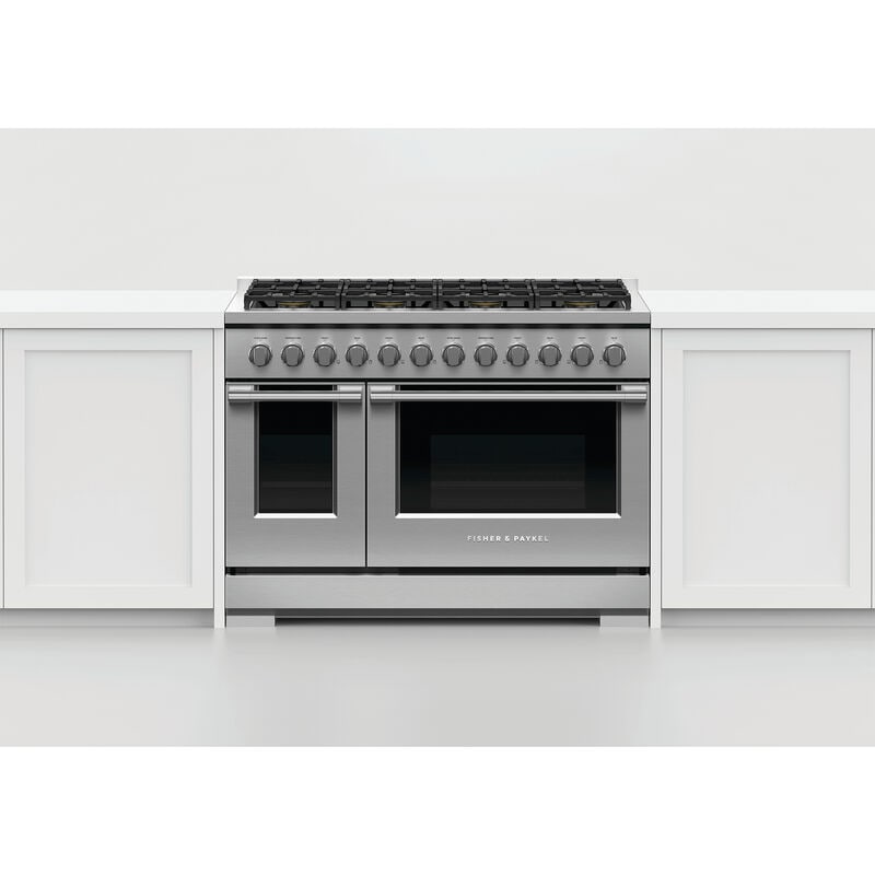 Fisher & Paykel Series 7 Professional 48 in. 7.7 cu. ft. Standard Convection Double Oven Gas Range with 8 Sealed Burners - Stainless Steel, , hires